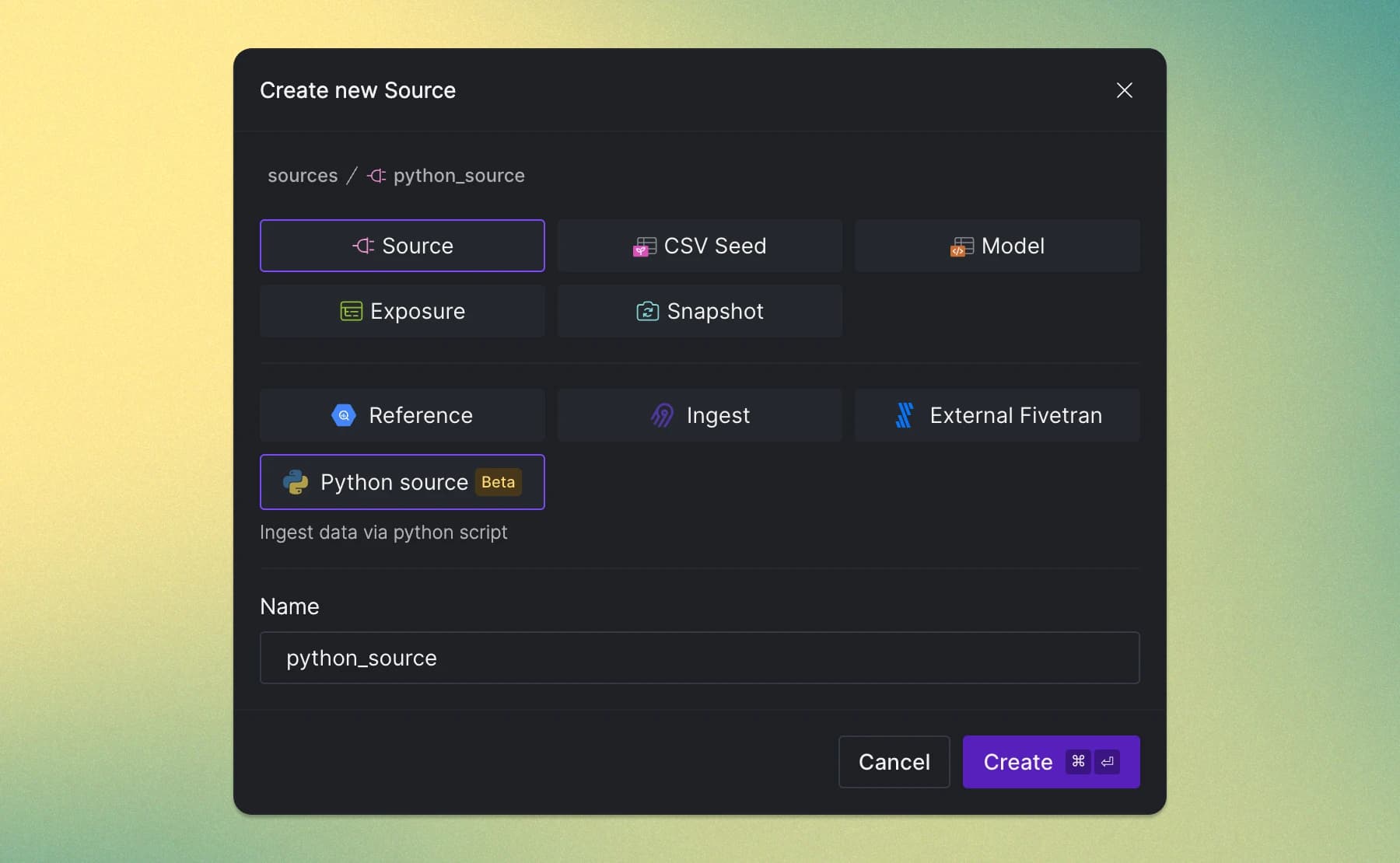 Add a python data ingest asset.
