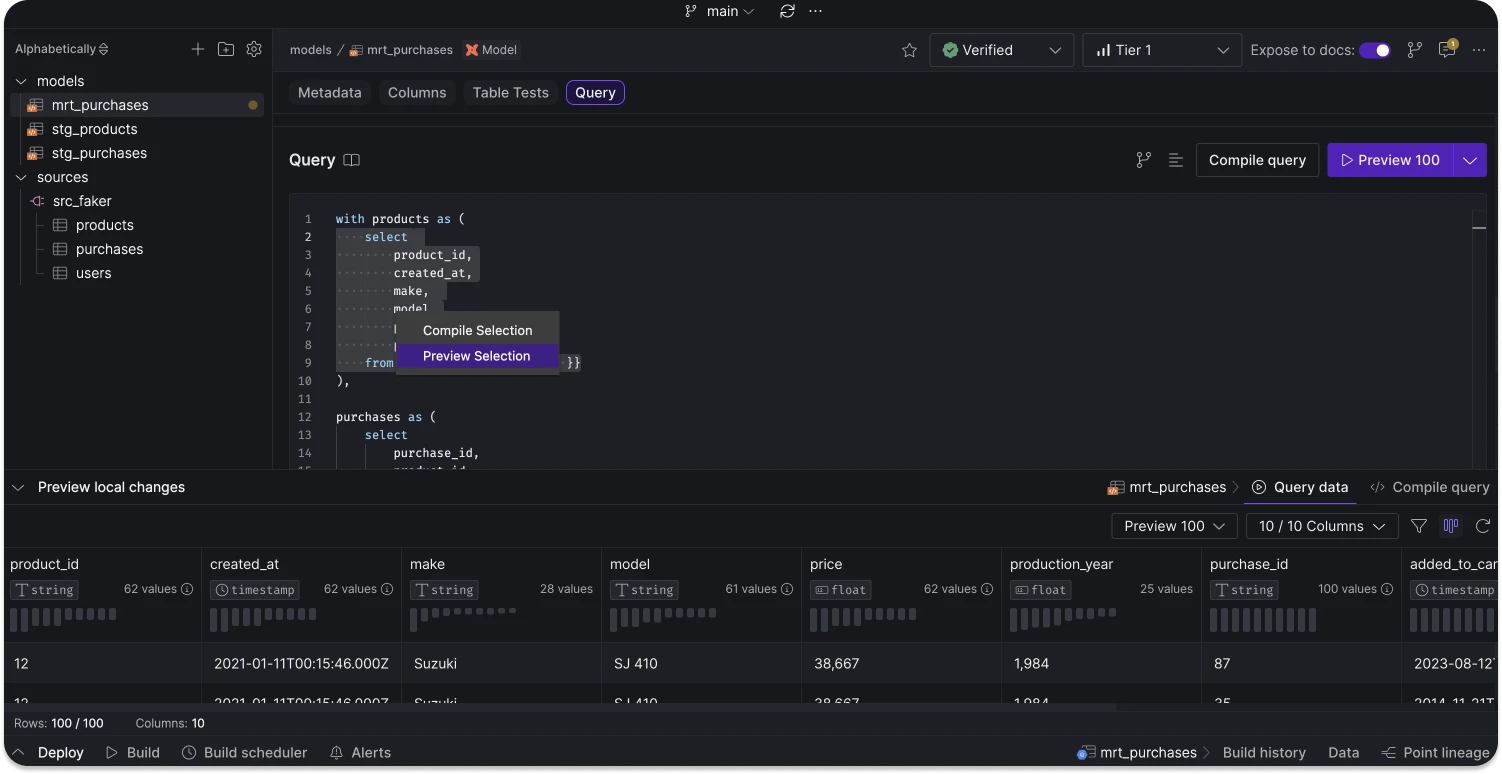 Partial SQL query preview and compile, and new keyboard shortcuts